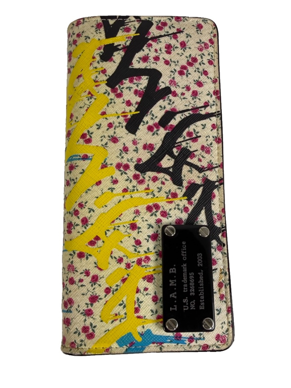 L.A.M.B. Gwen Stefani Ditzy Graffiti Floral Wallet Y2K Coated Canvas Leather